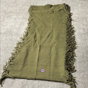 Olive Green Fringe Knit Wrap Scarf